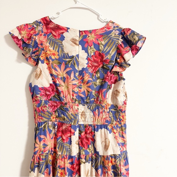 Vince Camuto Floral Bows Ruffle Shoulder V-Neck Dress - Picture 4 of 9